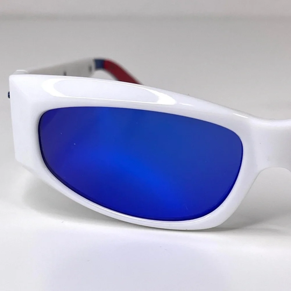 LE SPECS Adam Selman The Edge Sunglasses NEW White WIth Blue Mirror Lenses